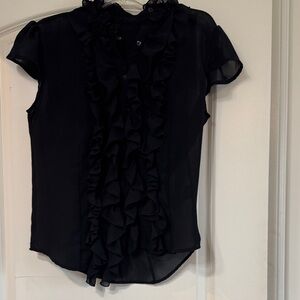 Chic Black Ruffle Front Blouse